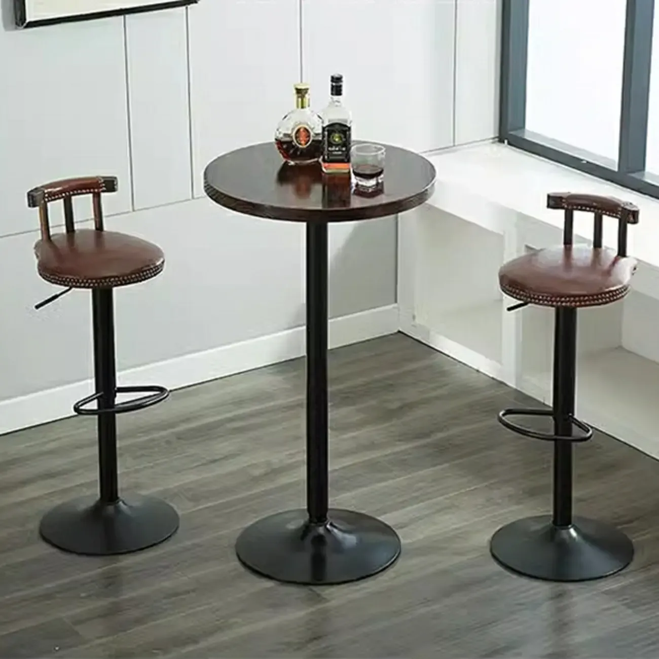 Minimalist Wood Metal Round Bar Tables