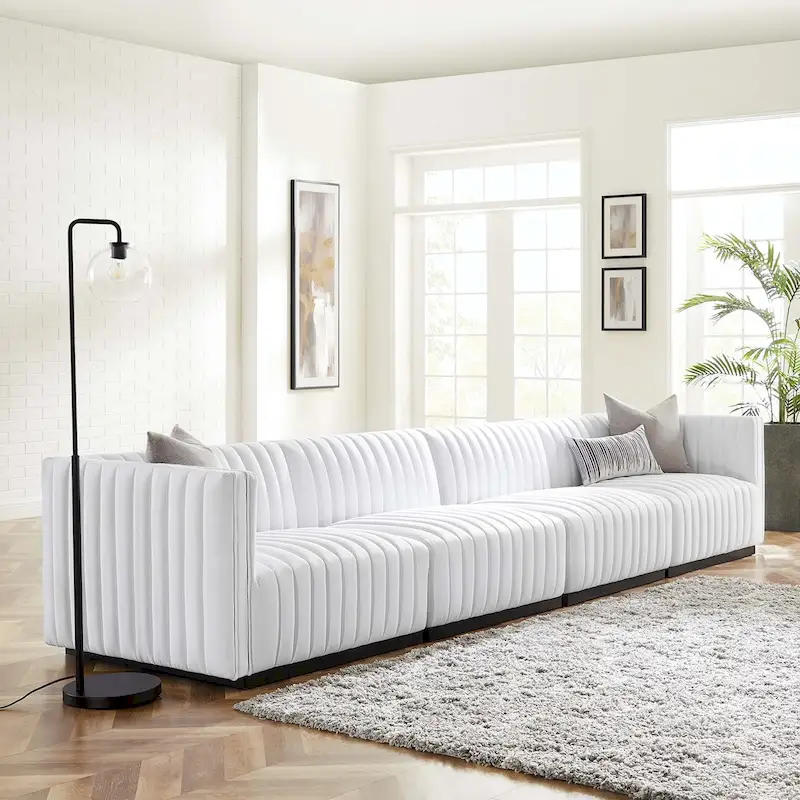 Conjure Channel Tufted Upholstered Fabric 4-Piece Sofa
