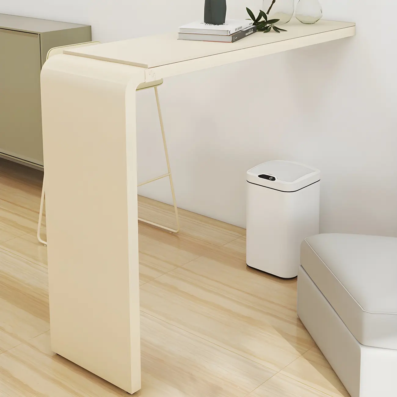 Modern Beige Stone Metal Wall Mounted Bar Tables