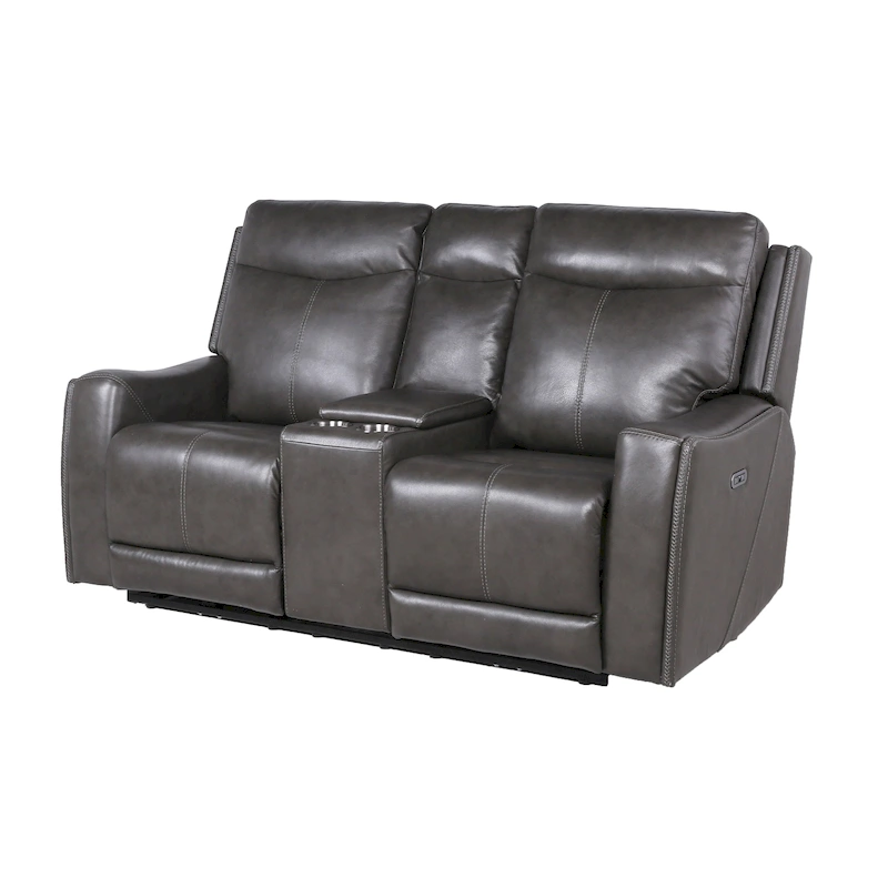 Newport Power Top Grain Leather Reclining Loveseat with Console by Greyson Living