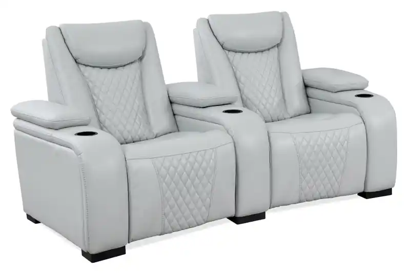 Cinema 79.6 Leather-Look Fabric Power Reclining Home Theatre Seating with Two Seats - Cosmic Fog Grey