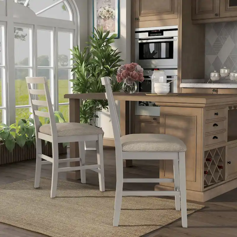 Biaz Farmhouse White Wood Counter Height Chairs (Set of 2)