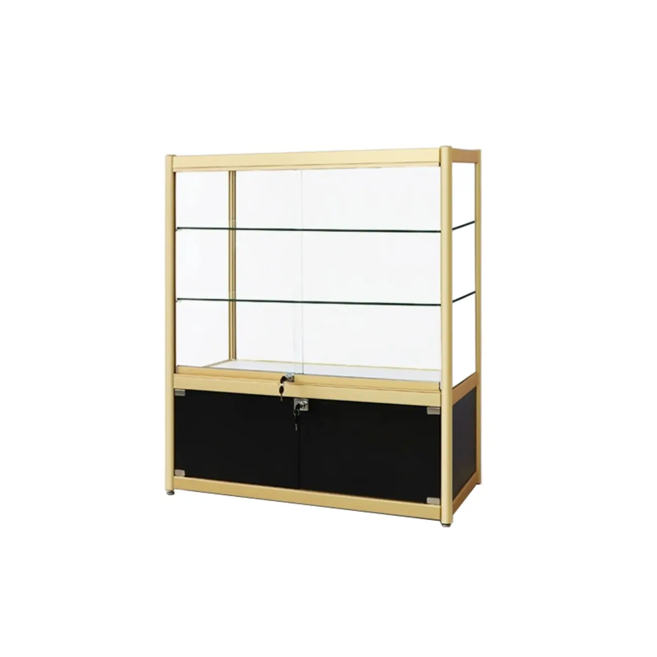 Gold Rectangular Metal Frame Glass Curio Cabinet