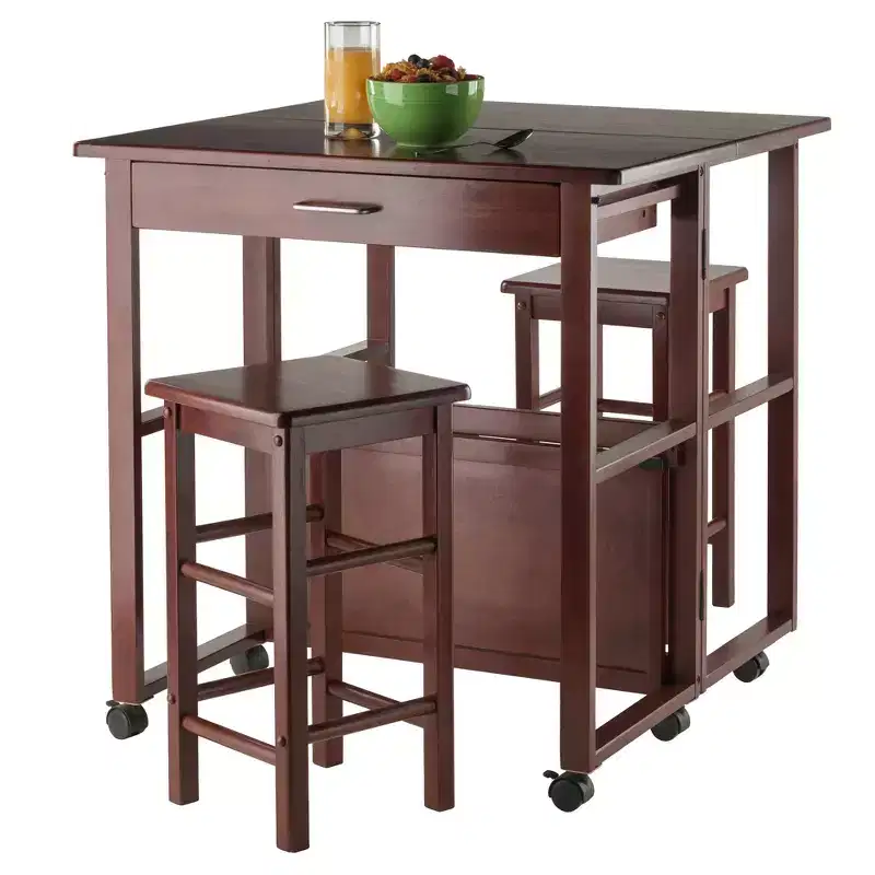 3pc Extendable Dining Table Set Fremont Space Saver Walnut - Winsome