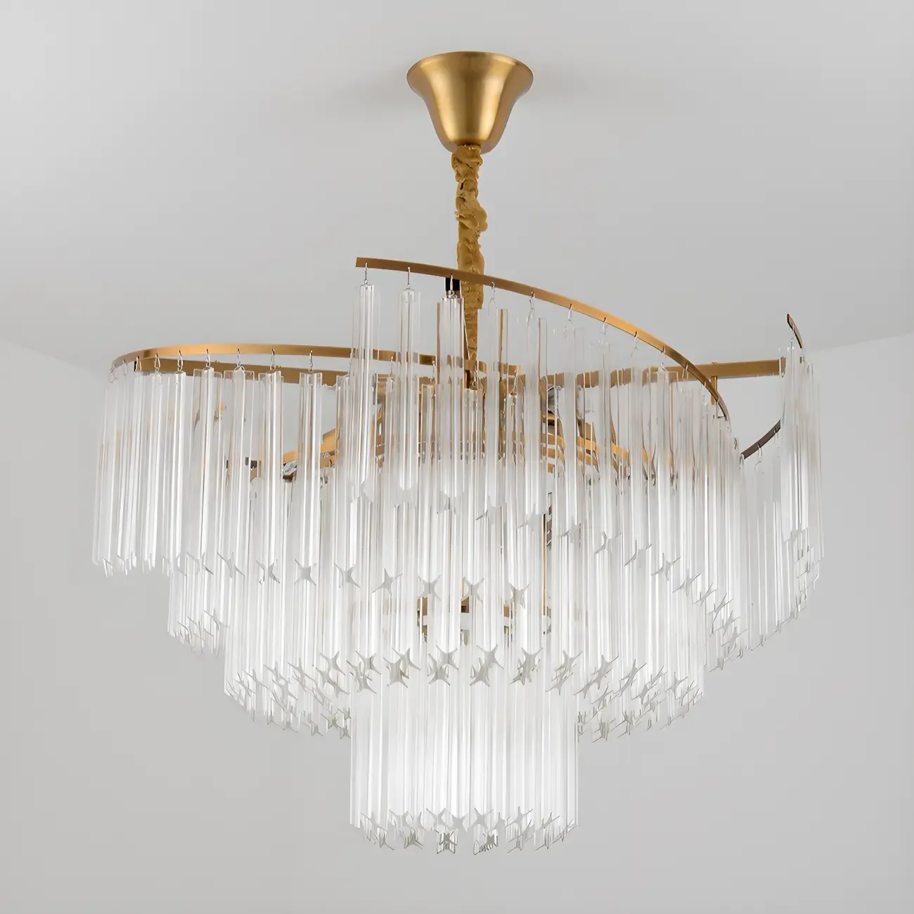 Modern Tier Round Gold Crystal Chandelier Height Adjustable