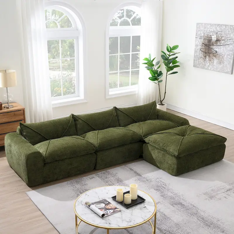116-Inch Chenille Sectional Sofa with Ottoman, No Assembly Required