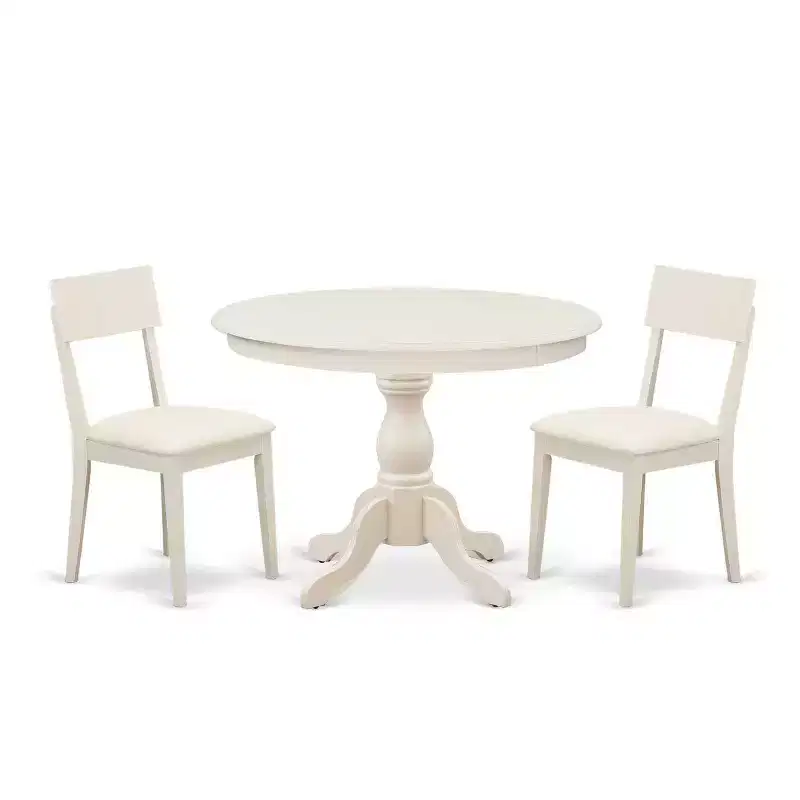 3-Piece Linen White Finish Solid Wood Top - Dining Room Set - Seats 4