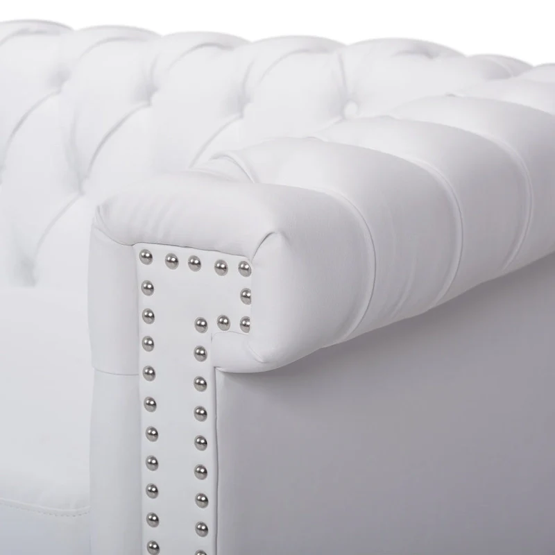 White 83 Chesterfield Button Tufted 3-Seater Sofa with Nailheads and Legs