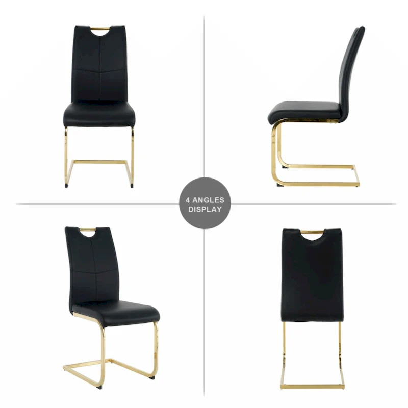 Modern Dining Chair with Gold Metal Legs Black Faux Leather Upholstered Cantilever Design 260 LBS Capacity Set of 2