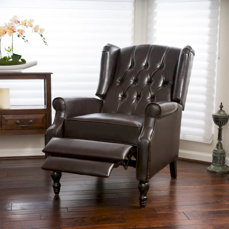 Brown Faux Leather Pushback Recliner Club Chair for 1