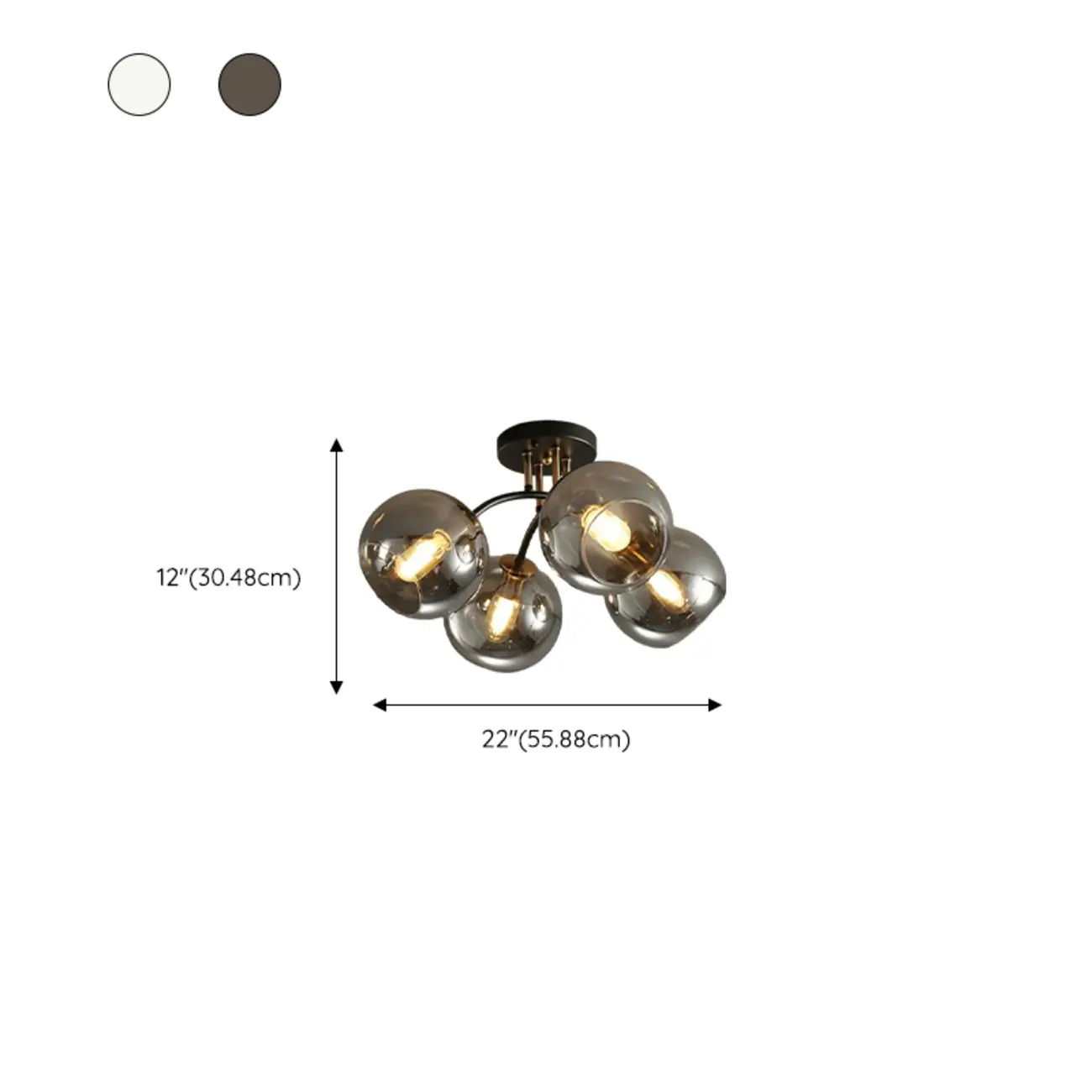 Modern Smoke Grey Glass Sphere Semi Flush Ceiling Light