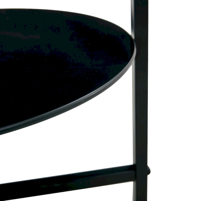 2-layer Round Tempered Glass End Table/Coffee Table with Iron Frame