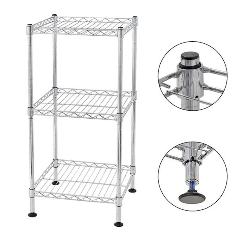 3-Tier Steel Wire Shelving Tower Kitchen Storage Shelf, Silver - 11.81  x 11.81  x 23.62