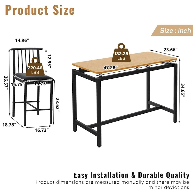 5 Pieces Dining Set, Pub Bar Table Set, PU Stools with Backrest