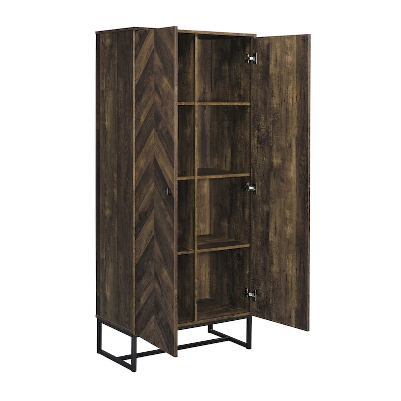 Gunderson Rustic Oak and Gunmetal 8-Shelf Accent Cabinet