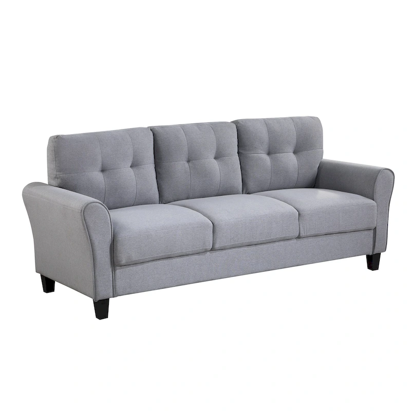 Grey Linen Upholstered Couch Sofa - 30.00 x 79.90 x 34.50