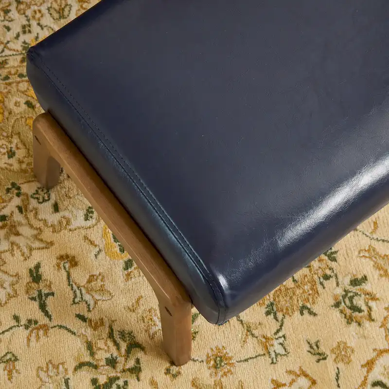 Glitzhome 24.5W Leatherette Accent Stool With Walnut Rubberwood Legs