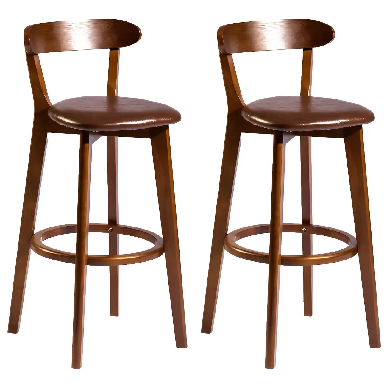 Wooden Upholstered Low Back Bar Height Stools Set of 2