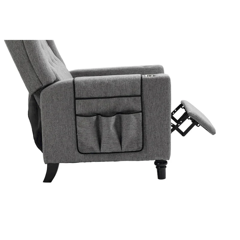 Arm Pushing Recliner Chair,Button Tufted Wingback Recliner Chair,Fabric Pushback Manual Single Sofa Home Theater Seating
