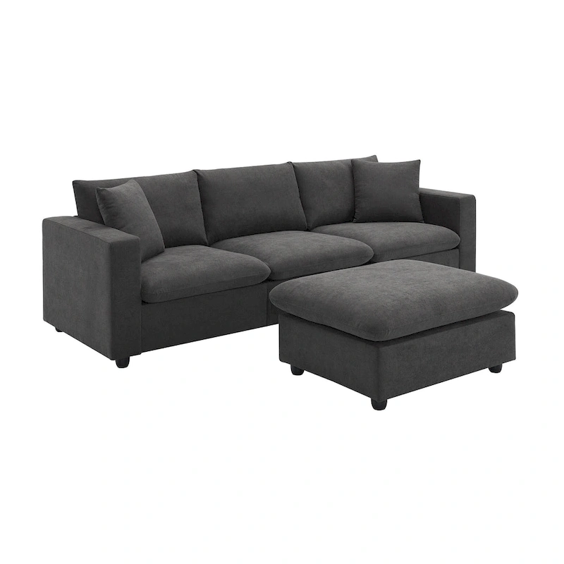100.4 L-Shaped Polyester Sectional Sofa with 4-Seat Convertible Couch and Ottoman & Pocket Spring Cushions (300lb Capacity)