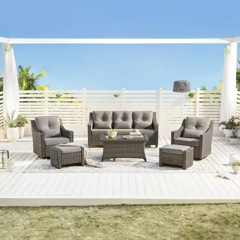 Murphy 6-Piece Outdoor Wicker Patio Furniture Conversation Sofa Sets
