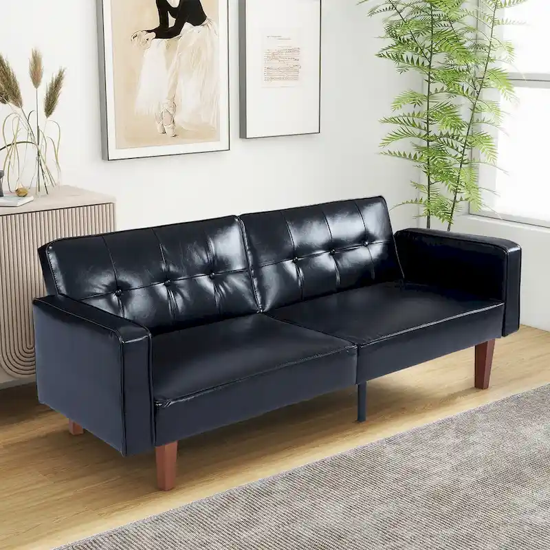Grey / Brown / Black Faux Leather Futon Sofa Bed, Adjustable, 2-Seat