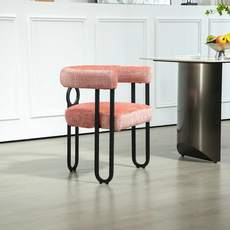 Pink 23.62 Upholstered Barrel Chair with Black Iron Frames