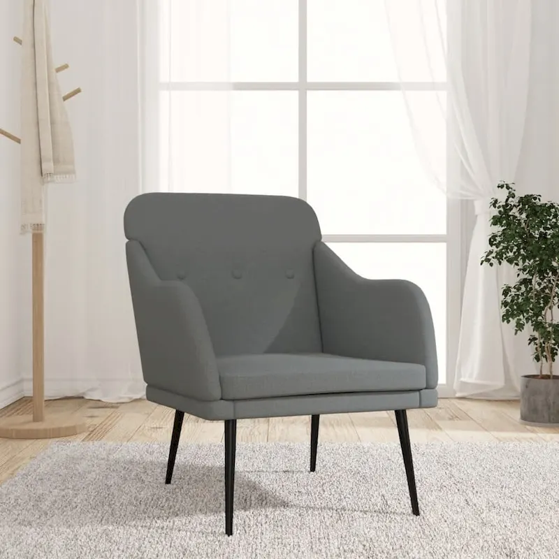 Dark Gray Fabric Upholstered Armchair with Sloped Back and Metal Frame – 1 Person