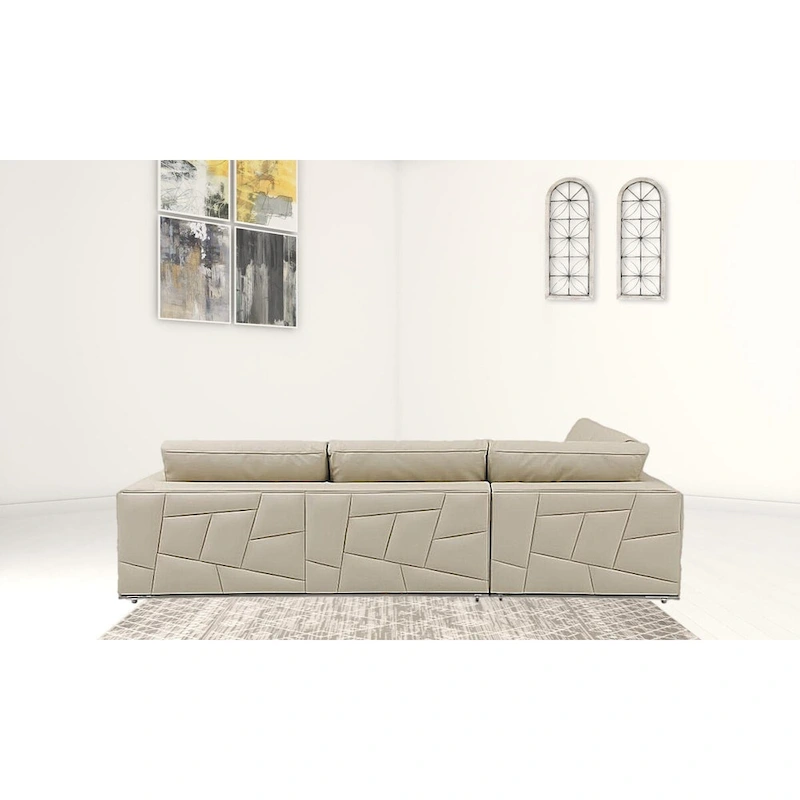 HomeRoots Beige Italian Leather Reclining L Shaped Two Piece Corner Sectional - 117