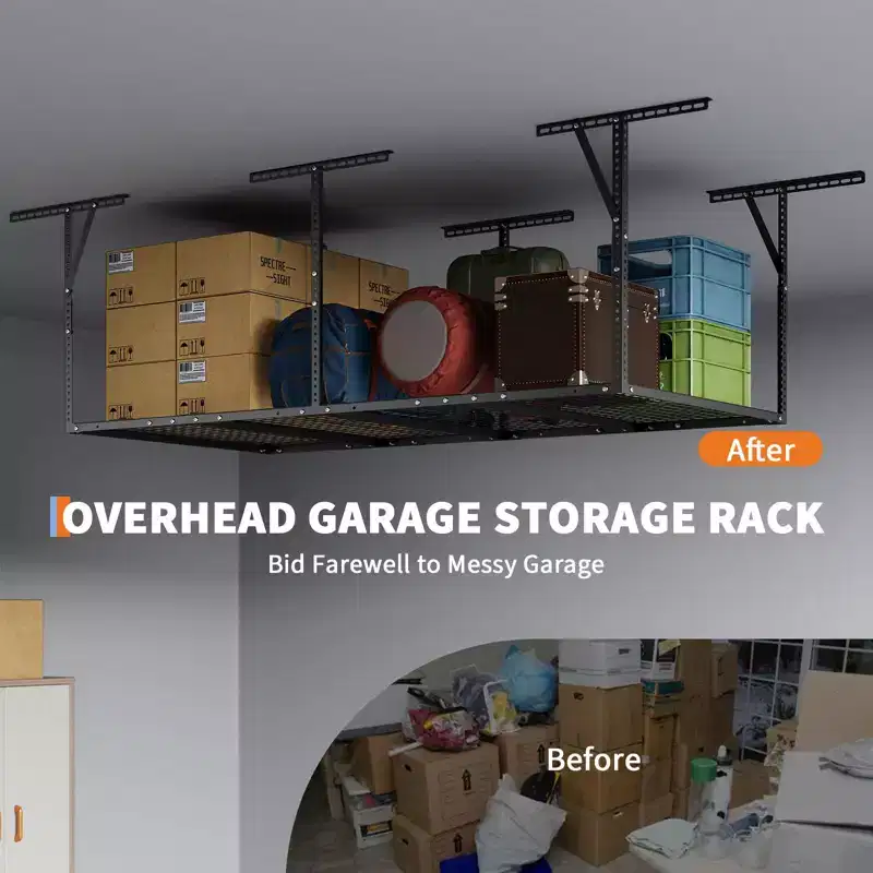 Garage Overhead Storage Racks 600Lbs Capacity, Heavy-Duty Metal Ceiling Racks