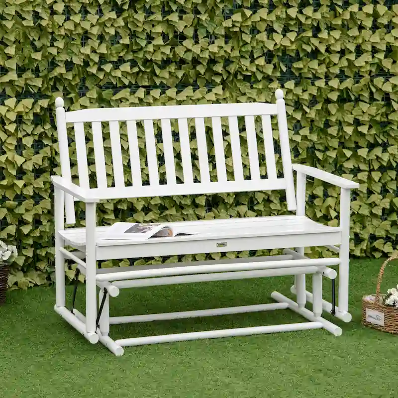 Outsunny Patio Glider Bench, Outdoor Swing Rocking Chair Loveseat with Wooden Frame