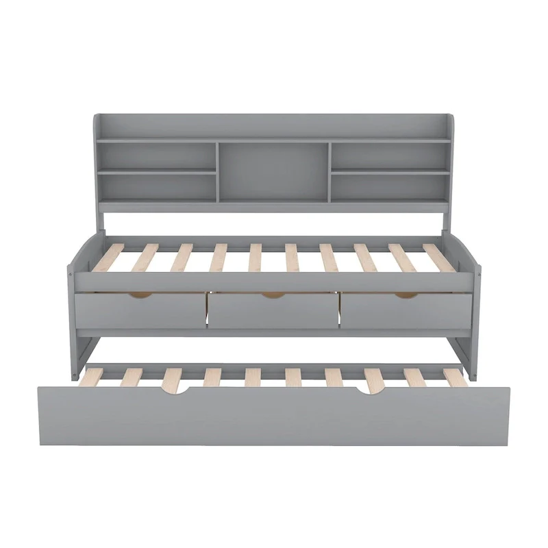 Twin Pine Captain Bed with Shelves, Drawers & Trundle