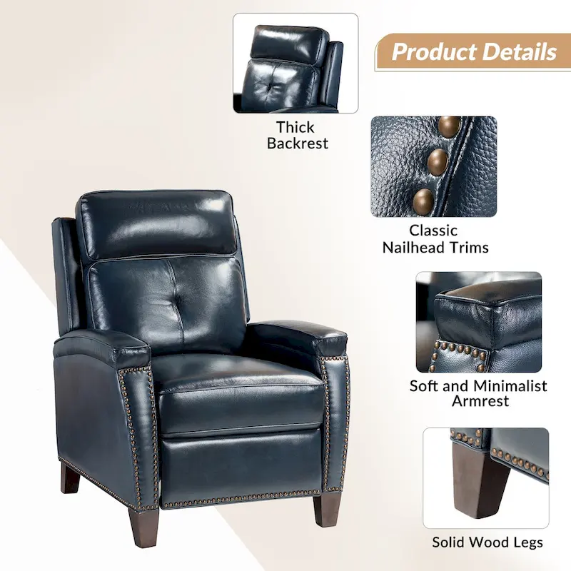 Gaspar Mid-Century Modern Pushback Recliner with Nailhead Trim by HULALA HOME