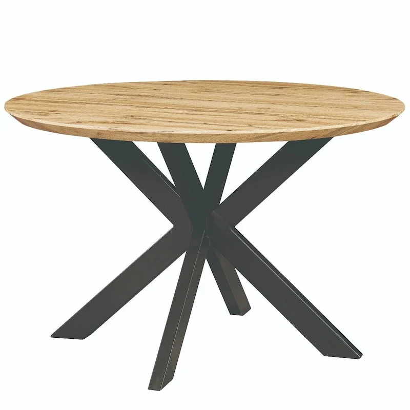 Ravenna 47 Modern Round Wood Dining Table With X-Cross Geometric Metal Base for Dining Room & Kitchen