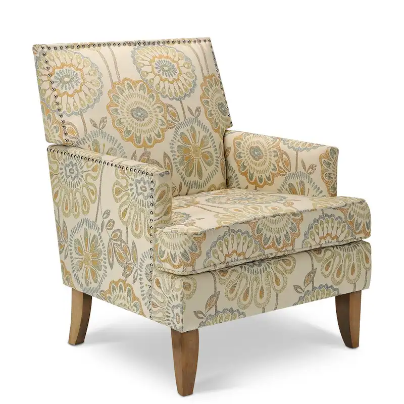 Fabric Upholstered Accent Chairs with Wood Legs