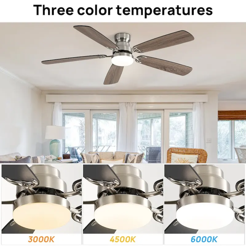 52 inch Ceiling Fan with Remote,Flush Mount and Downrd Mount,Dual Blade Finish,3CCT LED Light,Plywood Blades - 52 inches