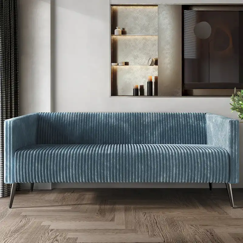 Velvet Upholstered 2.5-Seater Sofa with Metal Legs