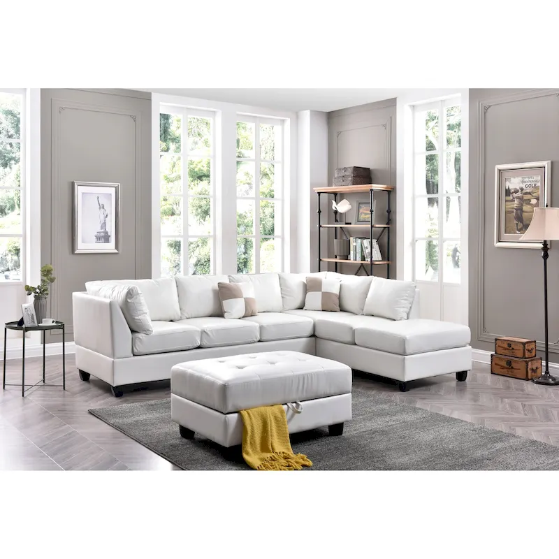 Malone L-shaped Reversible Faux Leather Sectional Sofa