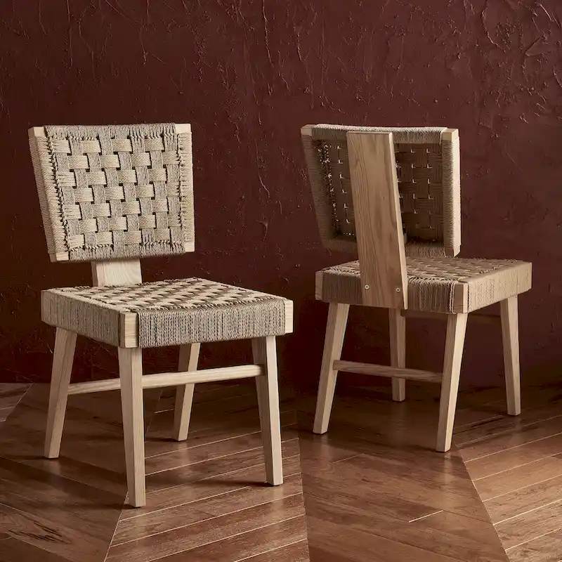 Woven Dining Chair Set of 2 - Natural Rattan Armless