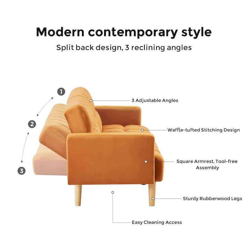 79.52W Modern Velvet Convertible Sofa