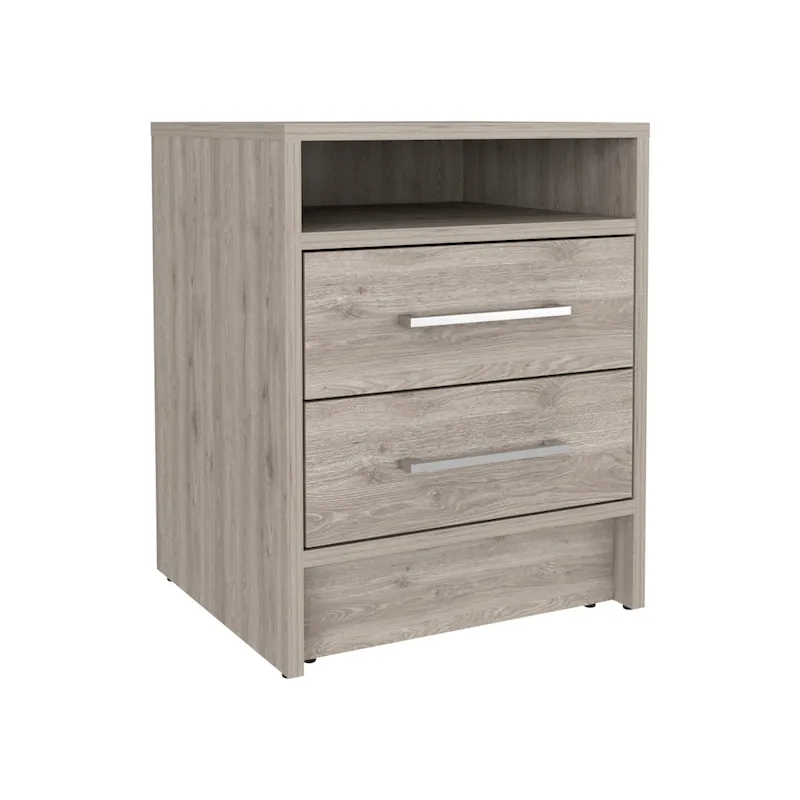 TUHOME Eter 2-Drawer Nightstand End Table with Metal Handles and Open Shelf