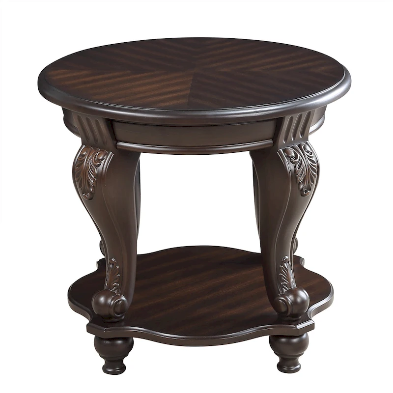 22 Inch Round End Table with Shelf