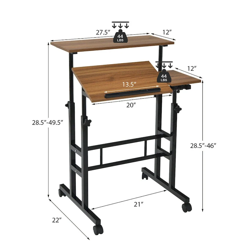 Gymax Mobile Stand up Desk Adjustable Computer Desk Tilting