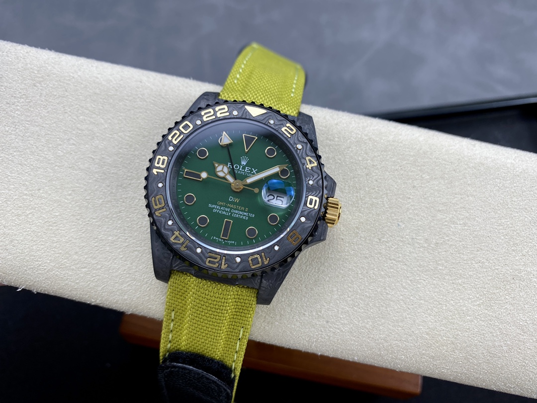 Green dial carbon case GMT clone with yellow fabric strap