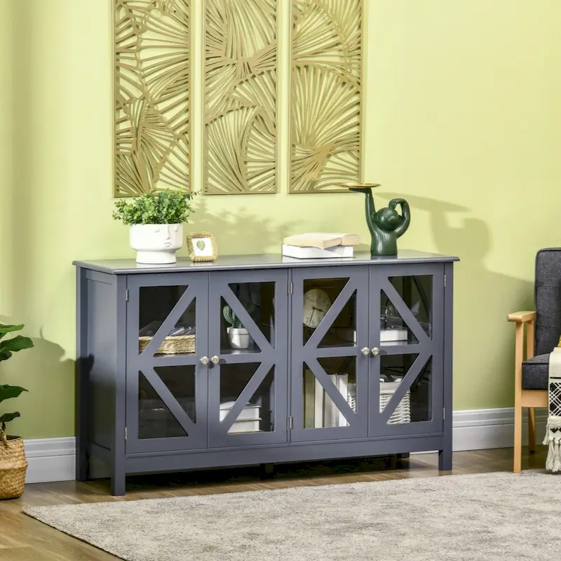 Sideboard, Buffet Cabinet with Tempered Glass Doors and Adjustable Storage Shelf, Credenza, Grey