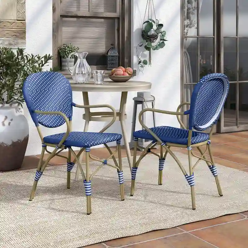 Courtnie French Blue PE Wicker Outdoor Dining Chairs (Set of 2) by Furniture of America - Set of 2