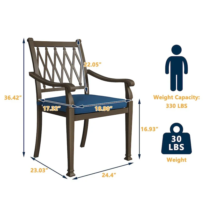 Patio Cast Aluminum Lattice Dining Chairs with Cushions (Set of 4)