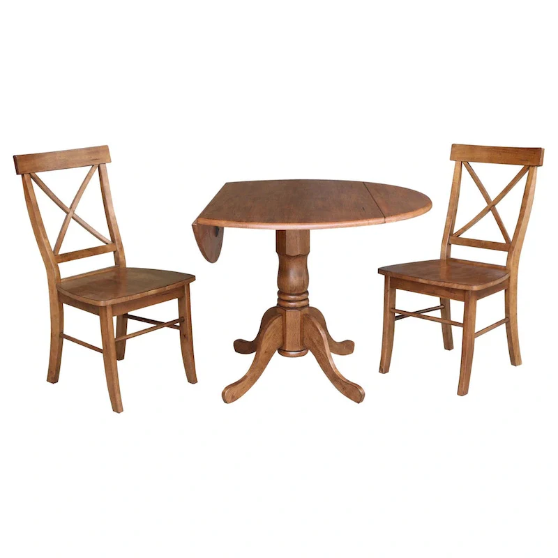 42 Solid Wood Dual Drop Leaf Table With 2 X-Back Chairs - 3 Piece Set