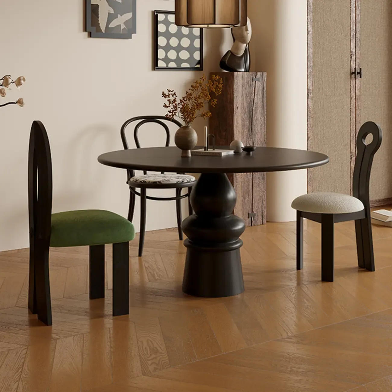Traditional Dark Brown Wood Round Dining Table