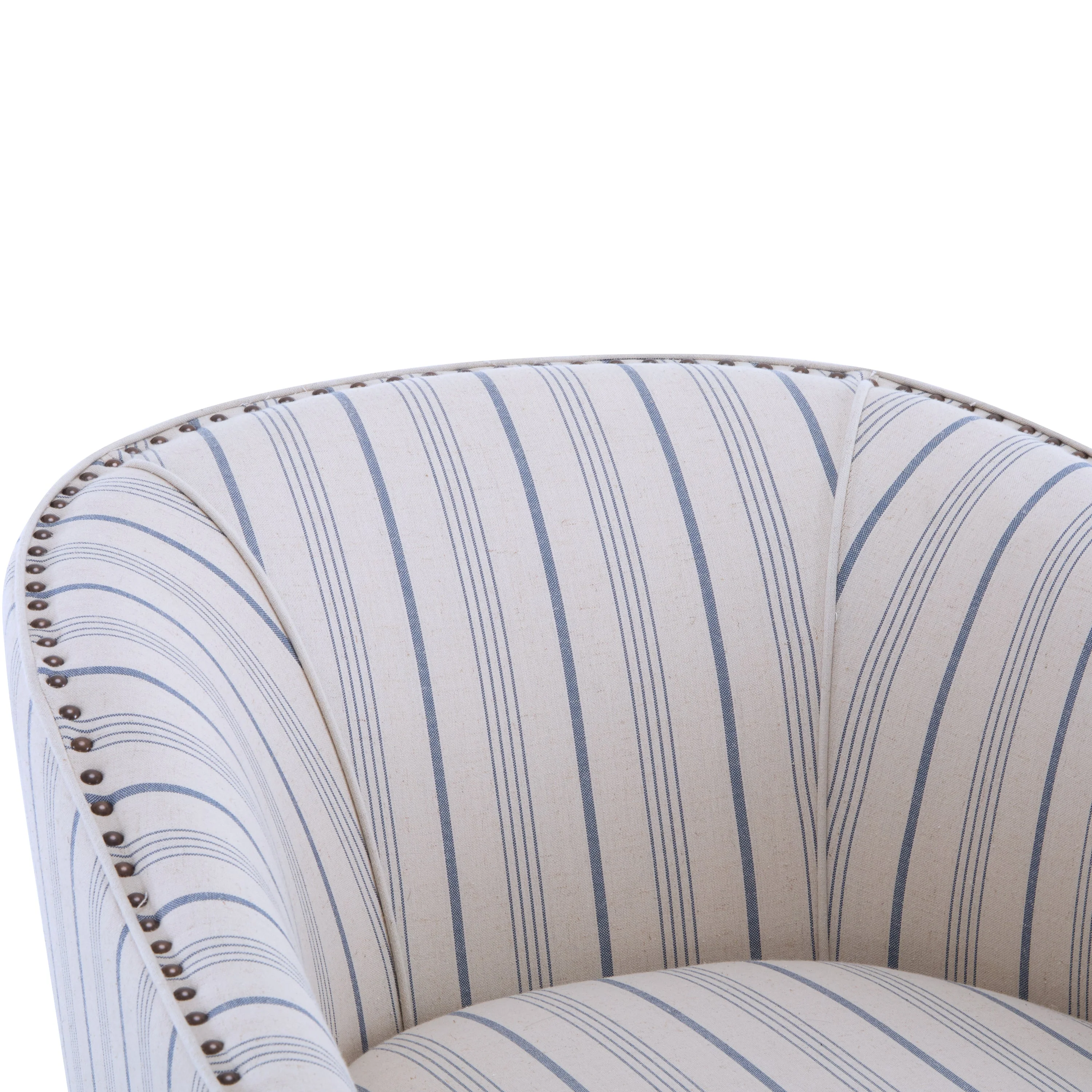 Striped Club Chair with Brass Stud Accents & Birch Wood Legs ¨C Transitional Elegance